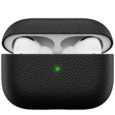 KeyBudz Artisan - Custodia in pelle per Apple AirPods Pro, custodia in vera pelle, accessori per auricolari, colore: Nero