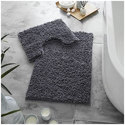 Gaveno Cavailia lyxig supermjuk 2 delar noll tvinnad badmatta piedestalset halkskydd, extra absorberande 100% polyester badrum toalettmatta, normal (50x80, 50 x 40 cm), kol