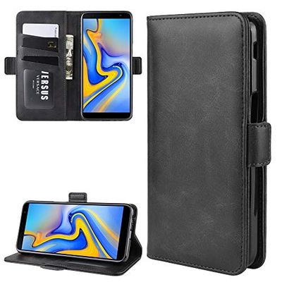 Carcasa de telefono Wallet Stand Funda de Cuero for teléfono Celular for Galaxy J6 +, con Billetera y Soporte y Ranuras for Tarjetas (Negro) (Color : Negro)