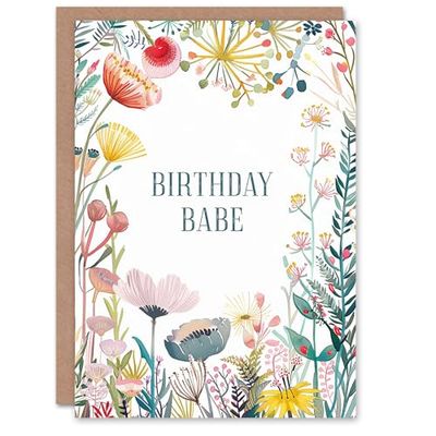 Artery8 Greeting Card Birthday Babe Fun Sweet Floral Flowers For Her Woman Birthday Card