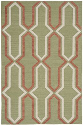 SAFAVIEH Tapis Contemporain Pour Salon, Salle à manger, Chambre à coucher - Dhurrie Collection, Tapis à poil court, Vert et rouille, 122 X 183 cm