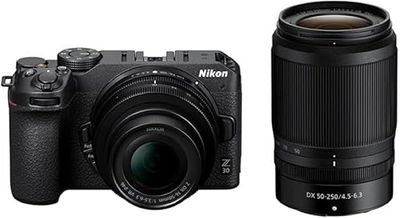 Nikon Z30 + Z DX 16-50+50-250 VR + Lexar SD 64GB 800x Fotocamera Mirrorless, CMOS DX 20.9 MP,LCD Angolazione Variabile,Registrazione fino a 125min, Video 4K,Nero,Nital Card: 4 Anni Garanzia