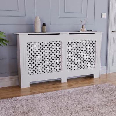 Vida Designs Oxford radiatordeksel traditionele wit geschilderde MDF-kast, groot