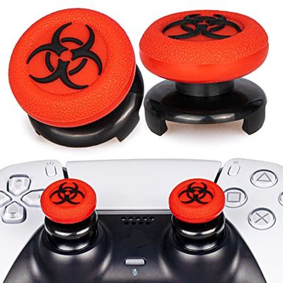 Playrealm FPS Thumbstick Grip Copri Levette Analogiche e Estensore Texture 3D Gomma da Cancellare Silicone Presa Copertina 2 Set per PS5 Dualsenese e controller PS4 (Bioh Rosso)