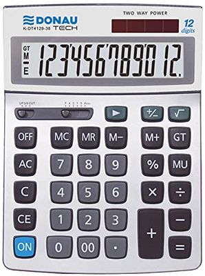 Calculadora de sobremesa DONAU Tech/K-DT4129-38 función raíz de 12 dígitos/ 210x154x34mm/ Color: Plateado/calculadora con Display de 12 dígitos/Doble energía / 5 años de garantía