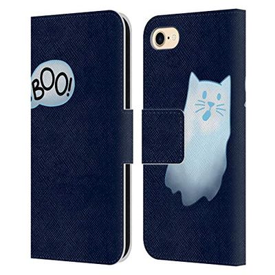 Head Case Designs Licenciado Oficialmente Beth Wilson Fantasma de Halloween Doodle Cats 2 Carcasa de Cuero Tipo Libro Compatible con Apple iPhone 7/8 / SE 2020 & 2022