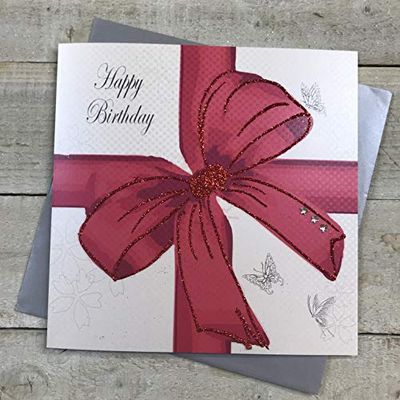 WHITE COTTON CARDS - Biglietto per Auguri per Compleanno, Motivo: Fiocco Rosso, Misura XL
