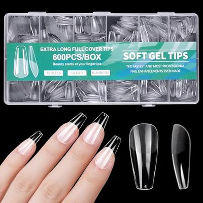 600 Capsules Américaines Ongles Transparentes - Kit Pose Américaine Ongles avec 12 Tailles - Faux Ongles Naturels en Gel X pour Manucure à Domicile, Salon & DIY (600 Pièces)