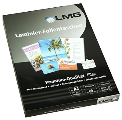 LMG lmga4 – 80L plastificar A4, 228 x 303 mm, 2 x 80 Mic para compresor con 4 orificios, 100 unidades)