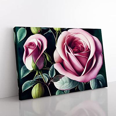 Grand Rose Flowers Canvas Wall Art Print Ready to Hang, Framed Picture for Living Room Bedroom Home Office Décor, 76x50 cm (30x20 Inch)