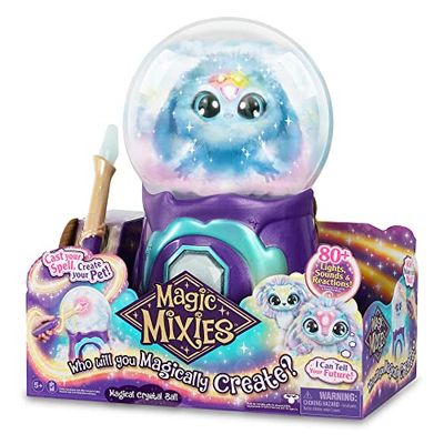 Magic Mixies My Crystal Ball Blue, Juguete Interactivo de Magia, Bola de Cristal mágica con Luces, Efectos y Sonidos, y un muñeco de Peluche Suave para cuidar, con Accesorios, Famosa (MGX06000)
