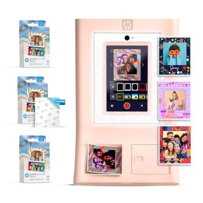HP Sprocket Máquina de Fotomatón Impresora de Fotos a Color Instantánea (Rosa) Paquete de Papel + Papel Fotográfico Zink 3.5 x 4.25” Zink con Respaldo Adhesivo (300 Hojas)