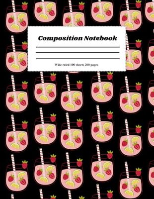 Tropical Fruit Juice Composition Notebook – Cute Aesthetic Black Cover: Wide Ruled, 200 Pages | Fun & Trendy Journal for School, Work, or Personal Use