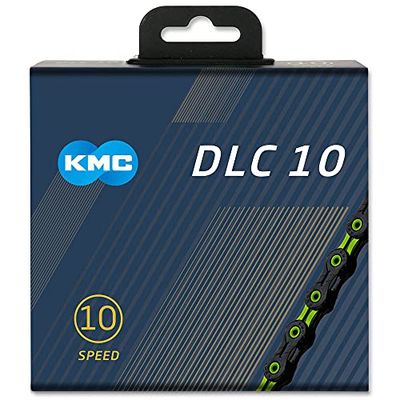 KMC Chain DLC 10 Black/green, Diamond Like Coating, slotted inner and outer plates and hollow pins 10 speed