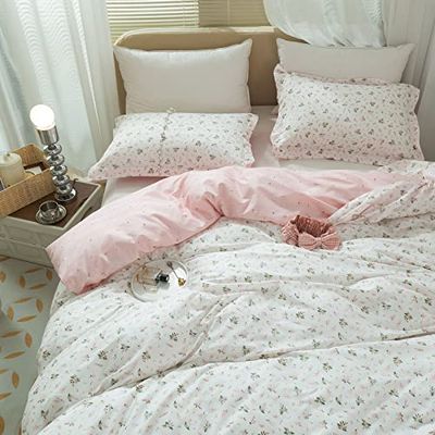 Floral Girls Duvet Cover Twin XL Cotton Pink Floral Duvet Cover Chic Garden Flower Bedding Sets Lightweight Soft Aesthetic Floral Comforter Cover 1 Twin XL Duvet Cover with 2 Pillowcases