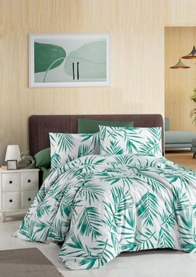 Nuit Des Rêves Ranforce Single XL - Set di copertine trapuntate, 100% cotone, verde e bianco, 155 x 200 cm, 80 x 80 cm, lavabile in lavatrice, design elegante, doppio