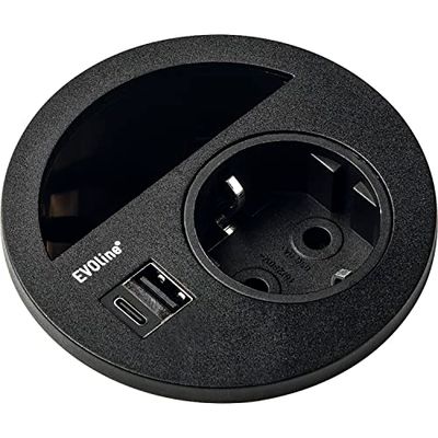EVOline 159273006900, zwart Circle80 stopcontact met kabeldoorgang en USB-A+C-dubbele oplader