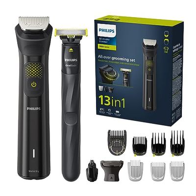 Philips Series 9000 13-in-one Trimmer + OneBlade, set completo per il grooming, rifinitura precisa, bordi definiti, rasatura comoda, 27 impostazioni di lunghezza (0,2-20 mm) (modello MG9530/15)