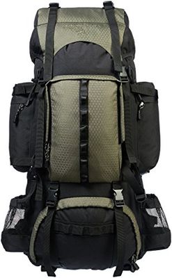 Amazon Basics Mochila de senderismo con estructura interna y capa para lluvia, 75 L, Verde