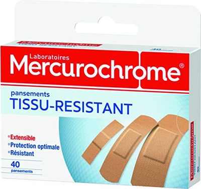 MERCUROCHROME - Medicazioni Tessuto-Resistente, protezione ottimale, ipoallergenico confortevole, resistente ultra-estensibile - La confezione di 40 medicazioni in tessuto