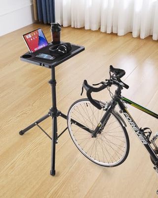 VEVOR Cykelskrivbord, stationärt hopfällbart justerbart cykeltränare och löpband, skrivbord med triangelstöd, halkfri cykeltränare med flera spår fitnessskrivbord med handtag, passar för träning i