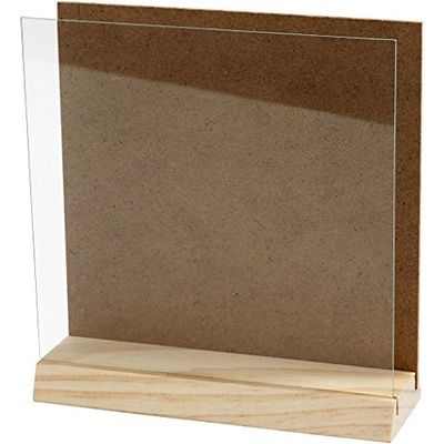 3D bord met glas, afmeting 15x15 cm, grenen, 1 set