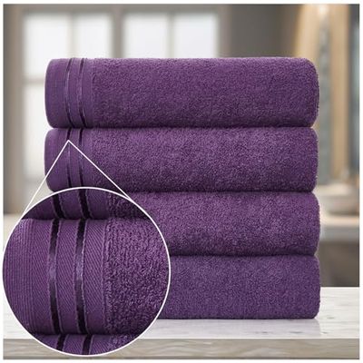 GC GAVENO CAVAILIA Large Towels Bath Sheet, Highly Absorbent Egyptian Cotton Towel Set, 4 Pack Extra Soft Large Bath Towel Purple, Quick Dry Bath Sheets, 450 GSM Washable Towels, 75X135 Cm