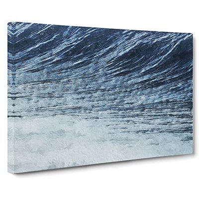 Rising Of The Wave In Blue Modern Art Canvas Wall Art Print Ready to Hang, Framed Picture for Living Room Bedroom Home Office Décor, 20x14 Inch (50x35 cm)