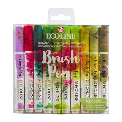 Ecoline Brush Pen Set van 10 - Botanisch | Penseelstiften met Aquarelverf voor Bullet Journal, Handlettering, Kleurboeken & Tekenen