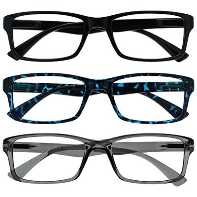OPULIZE Occhiali Da Lettura 3 Pacco Lettori Nero Blu Grigio Uomo Donna RRR92-137 +3,00