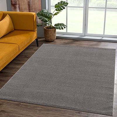 SANAT Tapis de Salon, à Poils Courts, Couleur Unie, Moderne, pour Chambre à Coucher, étude, Bureau, Couloir, Chambre d'enfant et Cuisine, Gris, 120 x 170 cm