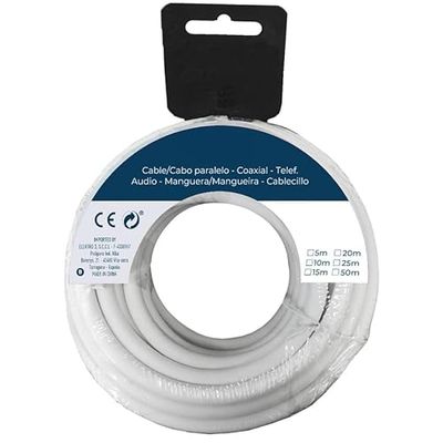 Slanghaspel 5 m, kabel op witte spoel, coaxiaal/parallel-/telf-kabel - audio, kabelsectie 3 x 1 mm