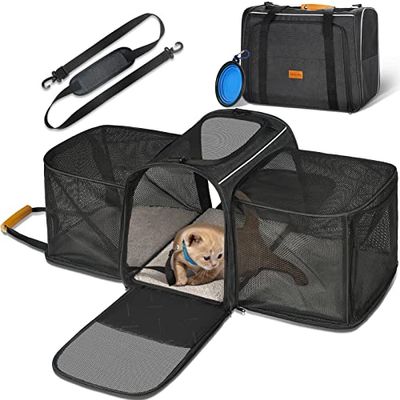 Kattenmand, Morpilot 2 zijdes Uitbreidbare Hondenmand kattendrager voor Kittens Puppies tot 15 lbs Inklapbare zachte reismand voor katten Luchtvaartmaatschappij goedgekeurd Pet Carrier Bag met wasbare pad 45 x 36 x 30 cm