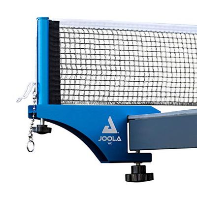 JOOLA Professional Grade WX Aluminum Indoor & Outdoor Table Tennis Net and Post Set - 72in Regulation Ping Pong Net - Reinforced Cotton Blend Net w/Adjustable Tensioning System, blue anodized