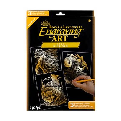 Royal & Langnickel GOLF-SET2 - graving kunst/krasfoto's, DIN A4, wilde dieren, 3-delige voordeelverpakking, goud
