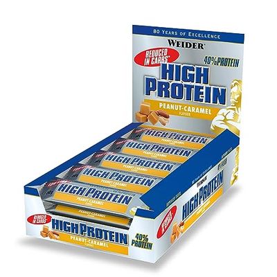 Weider 40% Low Carb High Protein Bar, Peanut Caramel, 20g of Protein, 24 bars