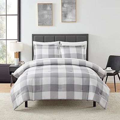 Sweet Home Collection Ultra Soft Down Alternative Set & Luxurious Bed Sheets, Polyester, Checkered Box, Twin
