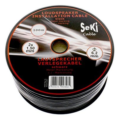 SeKi Câble de haut-parleur rond de 100 m - 2 x 1,5 mm² - Professionnel PA - Câble audio et rond