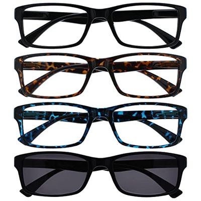 OPULIZE Black Brown Blue Readers with Black Reading Sunglasses Value 4 Pack Mens Womens RRRS92-1231 +3.50
