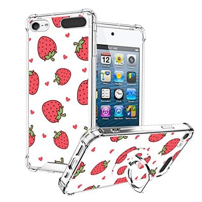 OOK Coque Compatible avec iPod Touch 7/6/5 génération avec Anneau Support pour Filles et Femmes, Coque de Protection Antichoc en TPU Souple avec Dos en Polycarbonate, Fraise