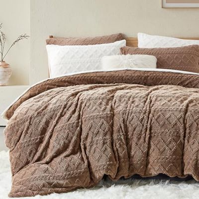 Lanqinglv Plysch sängkläder 135 x 200 khaki fleece flanell fluffig vintersängkläder sherpa varm tuftad kashmir touch mysigt påslakan med dragkedja och 1 örngott 80 x 80 cm