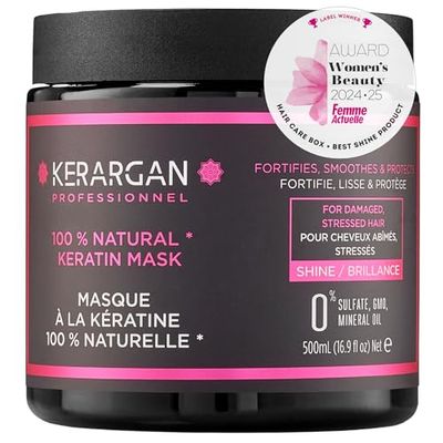 Kerargan - Keratin Hair Mask to regenerate, strengthen, shine and beautify your hair naturally - For dry and damaged hair - Sulfate, paraben and silicone free - 500 ml