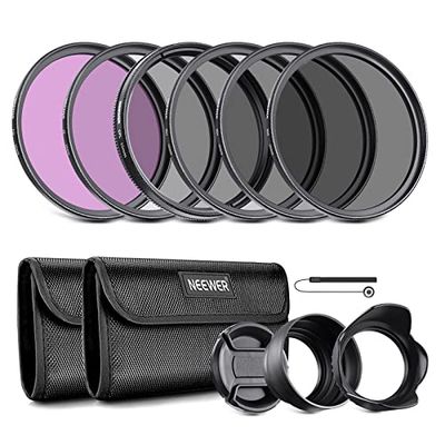 NEEWER 55 mm ND-lensfilterset: UV, CPL, FLD, ND2, ND4, ND8, lenskap en lensdop, compatibel met Canon, Nikon, Sony, Panasonic DSLR-camera's met 55 mm lens