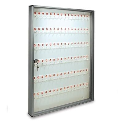 ALUBOX Caja para Llaves de Pared en Aluminio 30X5X14 cm – Llaveros de Pared para Casa Interior o Exterior Protegido – Made in Italy con 96 Ganchos Numerados (PLATA METALIZADA)