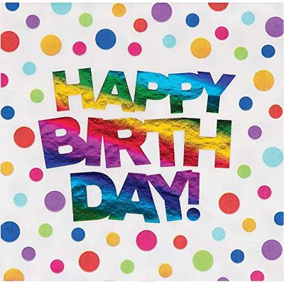 Creative Converting Serviettes en papier métallisé pour anniversaire Motif arc-en-ciel