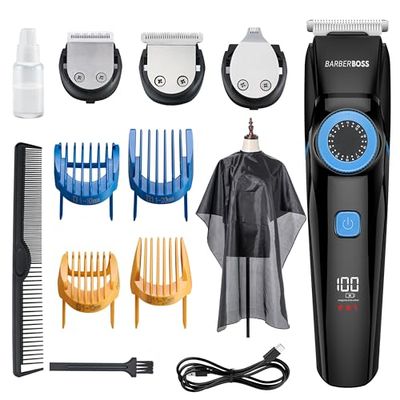 BarberBoss Professional 3-in-1 kit per capelli, barba e dettagli, kit per la toelettatura maschile con manopola di controllo di precisione, lame di taglio, luce di ricarica, QR-6087