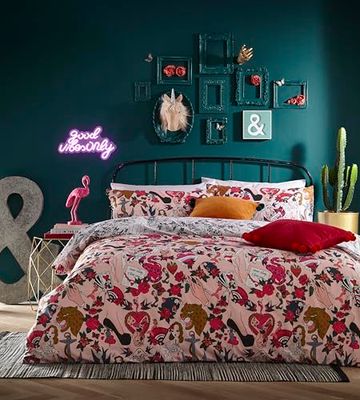 furn. Inked King Duvet Cover Set, Cotton, Polyester, Blush