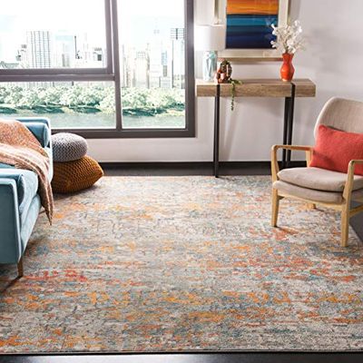 Safavieh Tapis Contemporain pour Salon, Salle à Manger, Chambre à Coucher - Madison Collection, Tapis à Poil Court, Gris et Orange, 91 x 152 cm