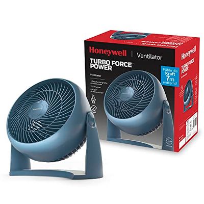 Honeywell Krachtige TurboForce-ventilator - blauw (stille verkoeling, 90° variabele kanteling, 3 snelheidsinstellingen, wandmontage, tafelventilator) HT900NE