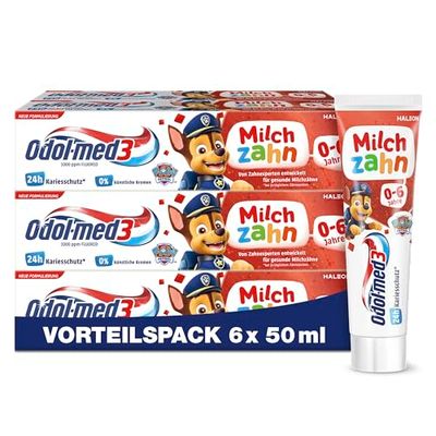 Odol-med3 dentifricio dentifricio, 6 x 50 ml, dentifricio per protezione e cura per denti sani da latte per bambini fino a 6 anni